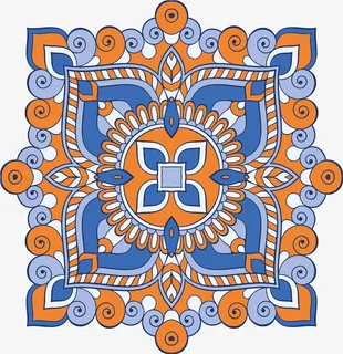 橘色蓝色宗教花纹免抠