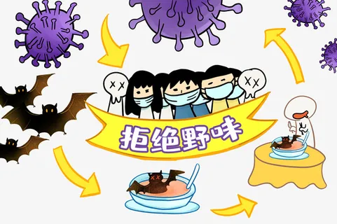 新冠病毒拒绝野味卡通手绘免抠