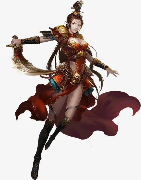 拿着弯刀的古装女战士免抠