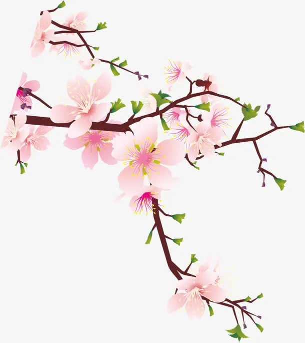 手绘清新粉色桃花树枝装饰免抠