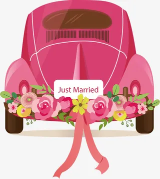 粉红色浪漫婚车免抠