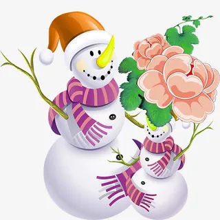 紫色戴帽子小雪人免抠