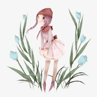 春分女孩帽子树叶免抠