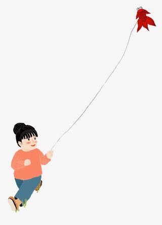 手绘可爱人物插画春天郊外踏青放免抠