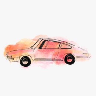 水彩绘红色汽车矢量图免抠