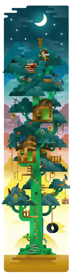 手绘卡通星空动物免抠