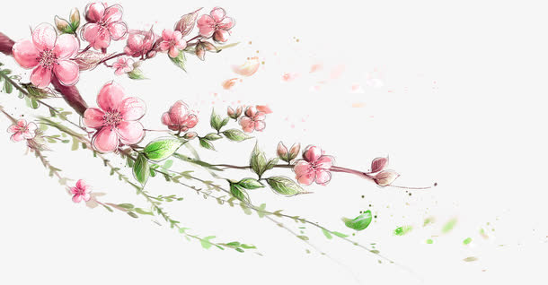 手绘桃花元素免抠