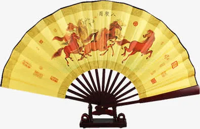 民间八骏图设计折扇免抠