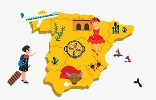 西班牙游客地图卡通版免抠