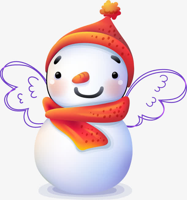 手绘可爱紫色翅膀小雪人免抠