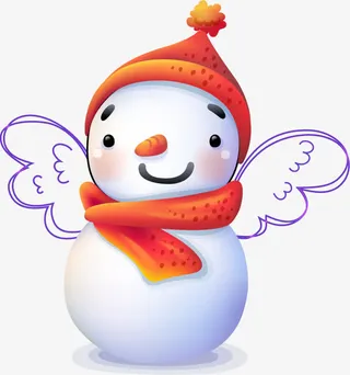 手绘可爱紫色翅膀小雪人免抠