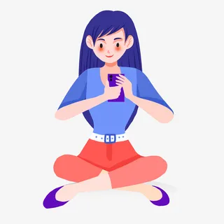 爱玩手机的少女元素免抠