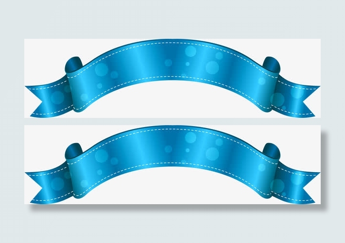 蓝色卡通丝带横标节日免抠