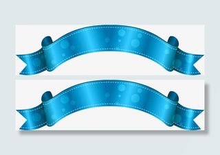 蓝色卡通丝带横标节日免抠