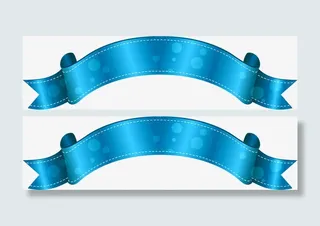 蓝色卡通丝带横标节日免抠