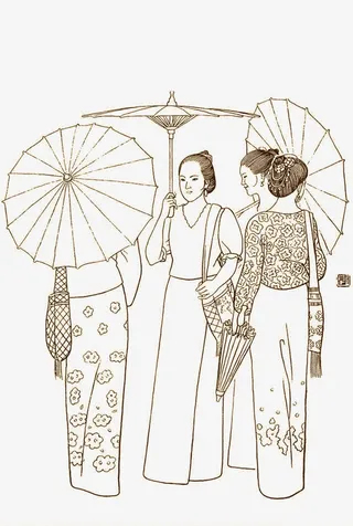 傣族姑娘线描免抠