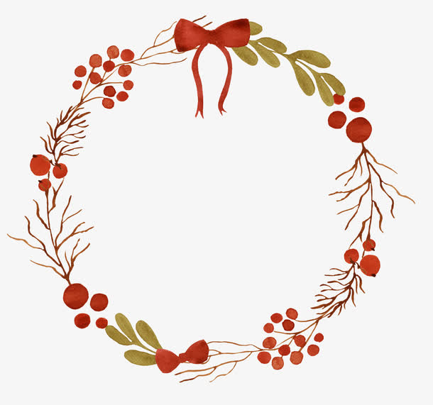 红色果实绿叶蝴蝶结装饰边框免抠