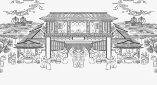手绘 集市 古代饭店 国潮风免抠