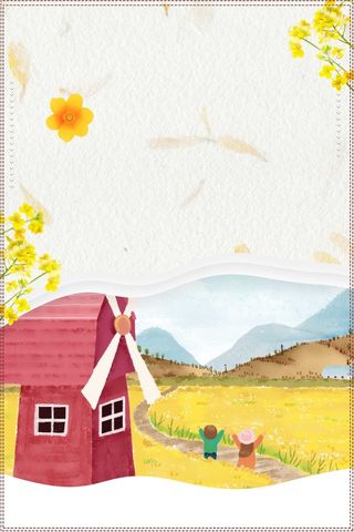 小清新春天你好油菜花风景插画高清