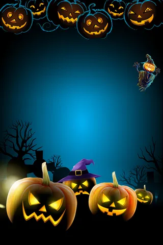 暗黑蝙蝠南瓜渐变万圣节恐怖月夜主题设计高清