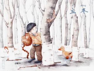 立冬小男孩插画免抠
