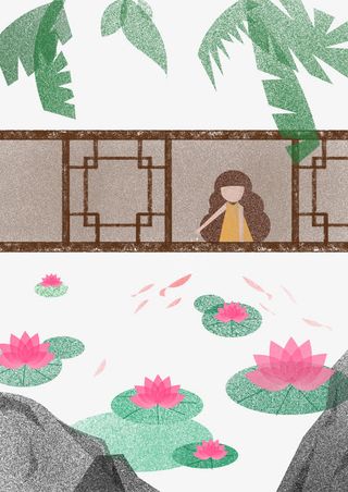 赏花的女孩免抠