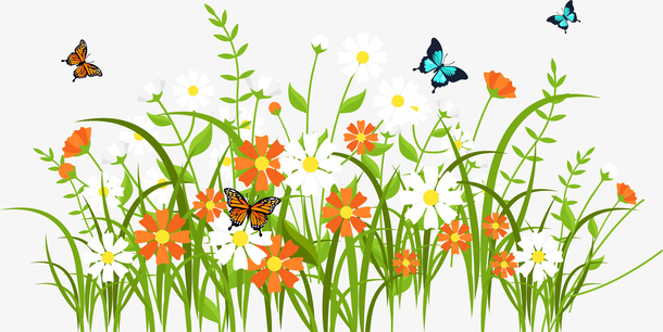 卡通春季花朵盛开场景免抠