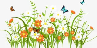 卡通春季花朵盛开场景免抠