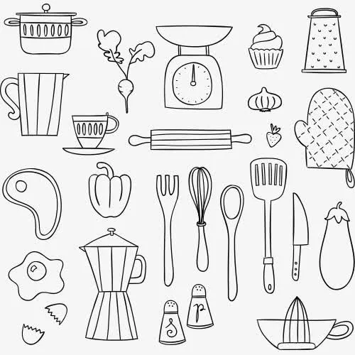 简笔画 厨房用品 果蔬 餐具免抠