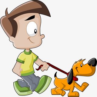 绿色遛狗小人免抠