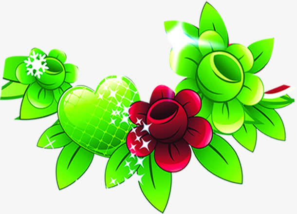 绿色卡通春天创意花朵免抠