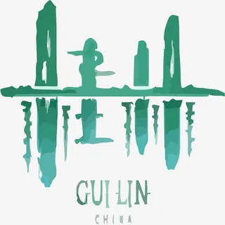 桂林山水水墨画免抠