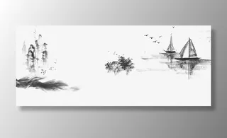 山水画风光手绘美景免抠节日端午节元素