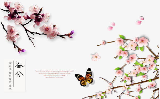 春分图文结合桃花免抠