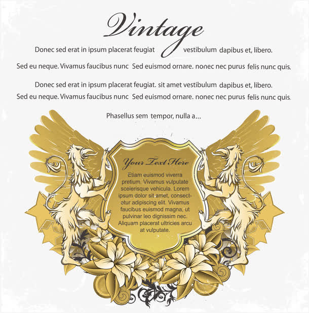 金色欧美盾牌插画素材矢量免抠