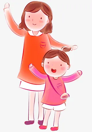 红色卡通母女装饰图案免抠