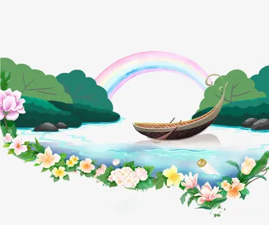 二十四节气之春分手绘山水画免抠