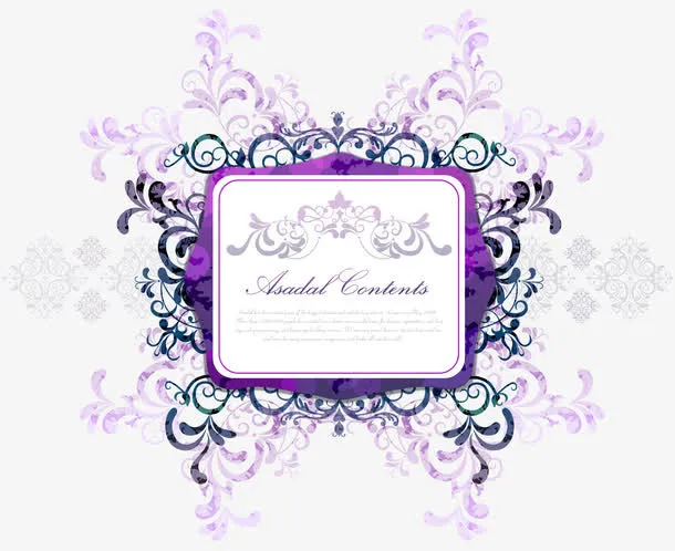 紫色花纹贺卡装饰图案免抠