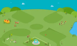 手绘卡通蓝天草地免抠