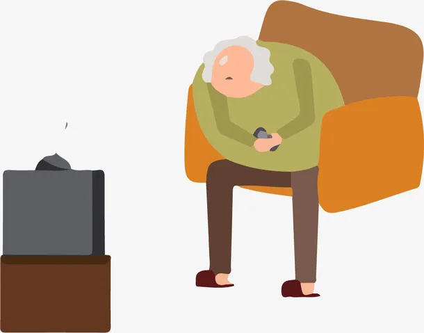 原创孤独的老人在看电视免抠