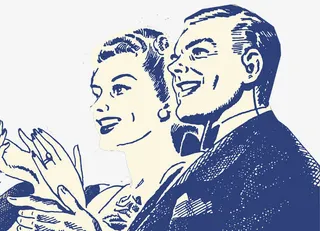 复古插图观看表演鼓掌欢迎免抠