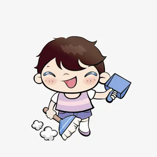 拿着扫把扫地的男孩免抠