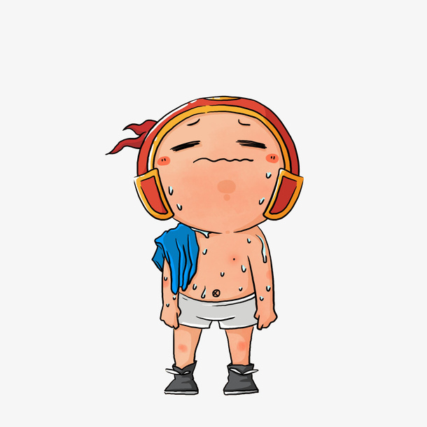 卡通全身冒汗光着膀子的男子素材免抠