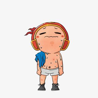 卡通全身冒汗光着膀子的男子素材免抠