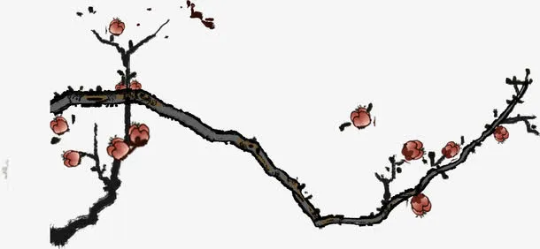 棕色中国风树叶花朵免抠