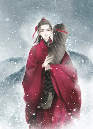 彩绘风格游戏人物抱琴的男子免抠