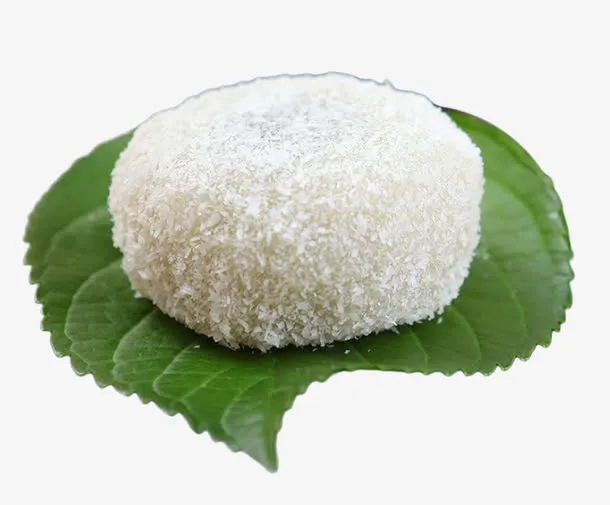 绿叶上的椰丝麻薯免抠