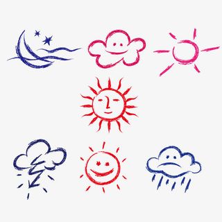 矢量卡通粉笔画天气素材免抠