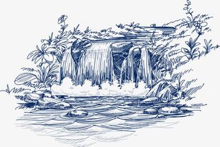 手绘彩墨中国山水画素材图免抠