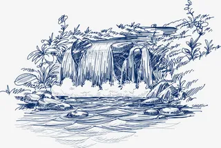 手绘彩墨中国山水画素材图免抠